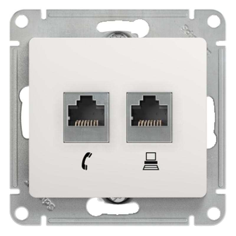 Glossa Белый Розетка 2-я RJ11+RJ45, кат.5E