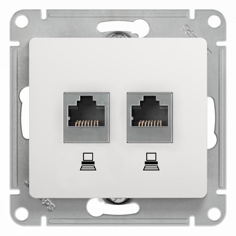 Glossa Белый Розетка 2-ая компьютерная RJ45+RJ45, кат.5E