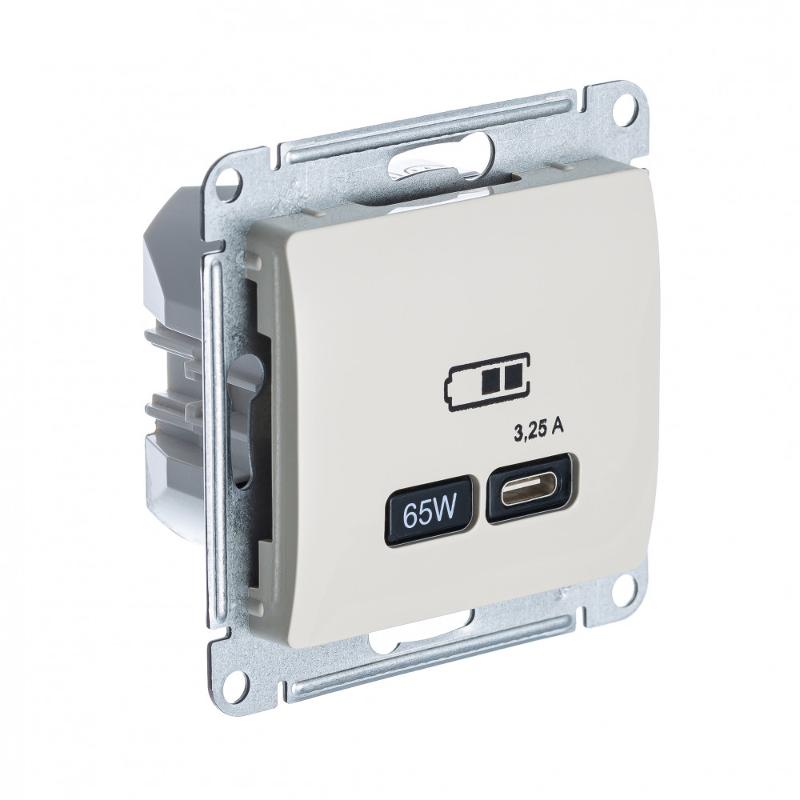 Glossa Бежевыйый USB Розетка тип-C 65W высокоскор.заряд. QC PD