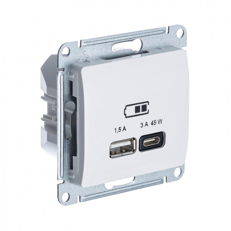 Glossa Бежевыйый USB Розетка A + тип-C 45W высокоскор.заряд. QC PD