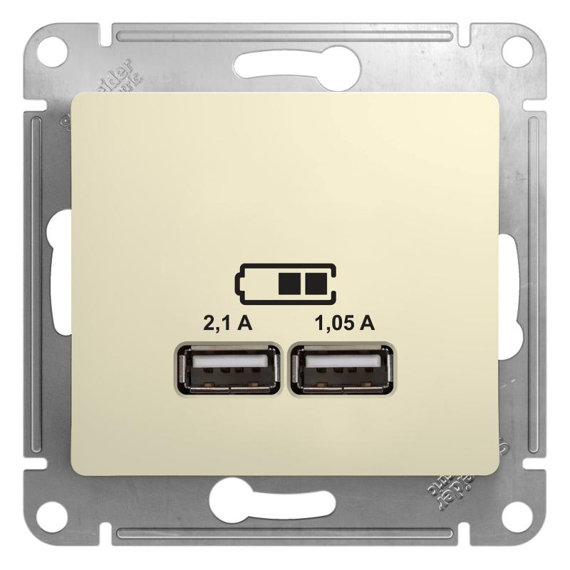 Glossa Бежевый USB Розетка, 5В/2100мА, 2х5В/1050мА, механизм