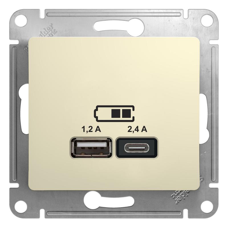 Glossa Бежевый USB Розетка A+С, 5В/2,4А, 2х5В/1,2 А, механизм,