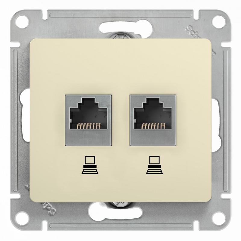 Glossa Бежевый Розетка 2-ая компьютерная RJ45+RJ45, кат.5E