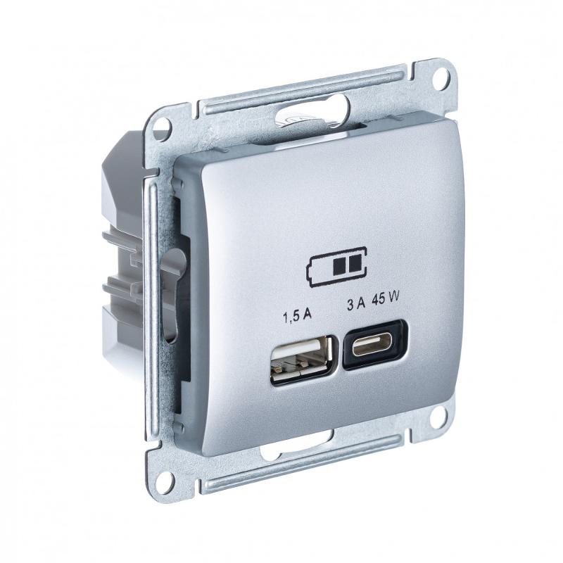 Glossa Алюминий USB Розетка A + тип-C 45W высокоскор.заряд. QC PD