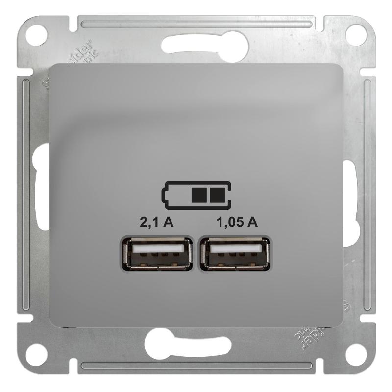 Glossa Алюминий Розетка USB A+A, 5В/2,1 А, мех