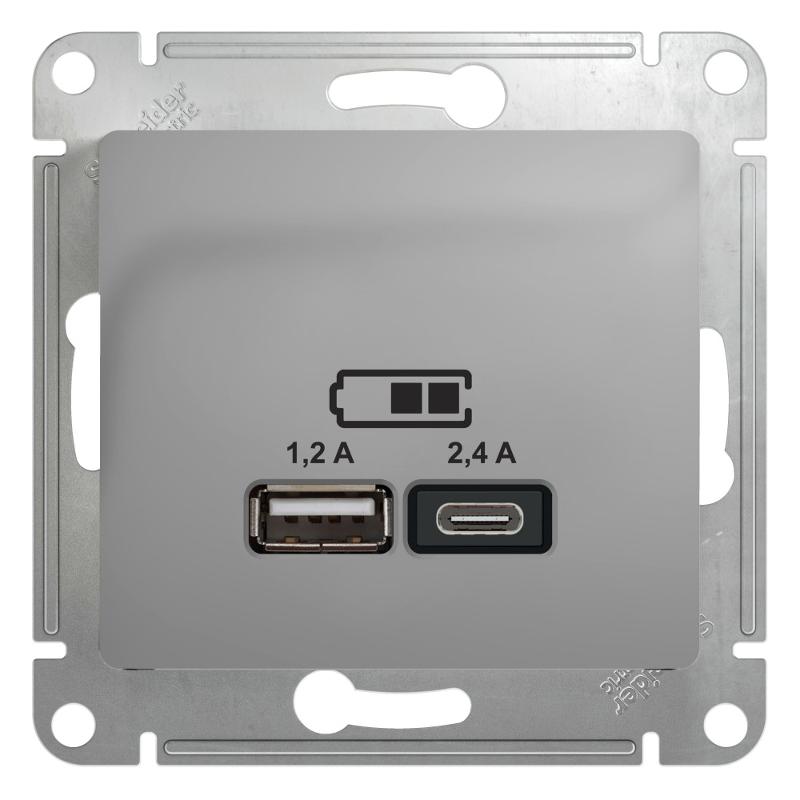 Glossa Алюминий USB Розетка A+С, 5В/2,4А, 2х5В/1,2 А, механизм