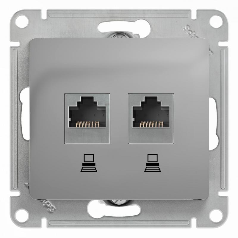 Glossa Алюминий Розетка 2-ая компьютерная RJ45+RJ45, кат.5E