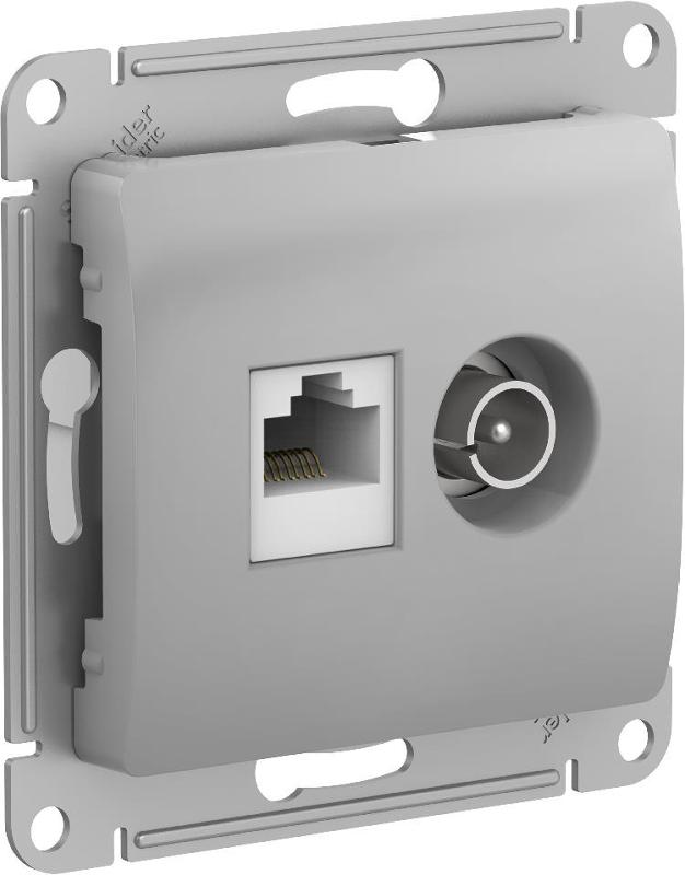 Glossa Алюминий Розетка 2-ая TV + компьютерная RJ45, кат. 5Е, механизм