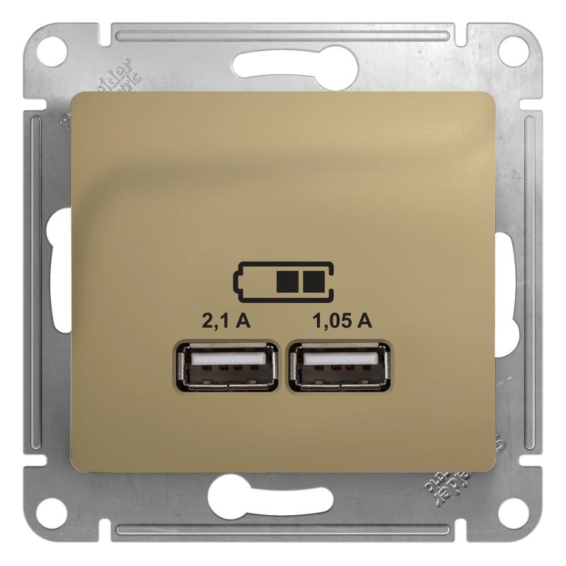 Glossa Титан USB Розетка, 5В/2100мА, 2х5В/1050мА, механизм