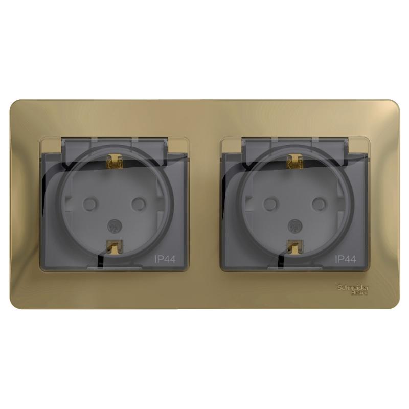 Glossa Титан Розетка 2-ая с з/к, со шторками (в сборе), IP44
