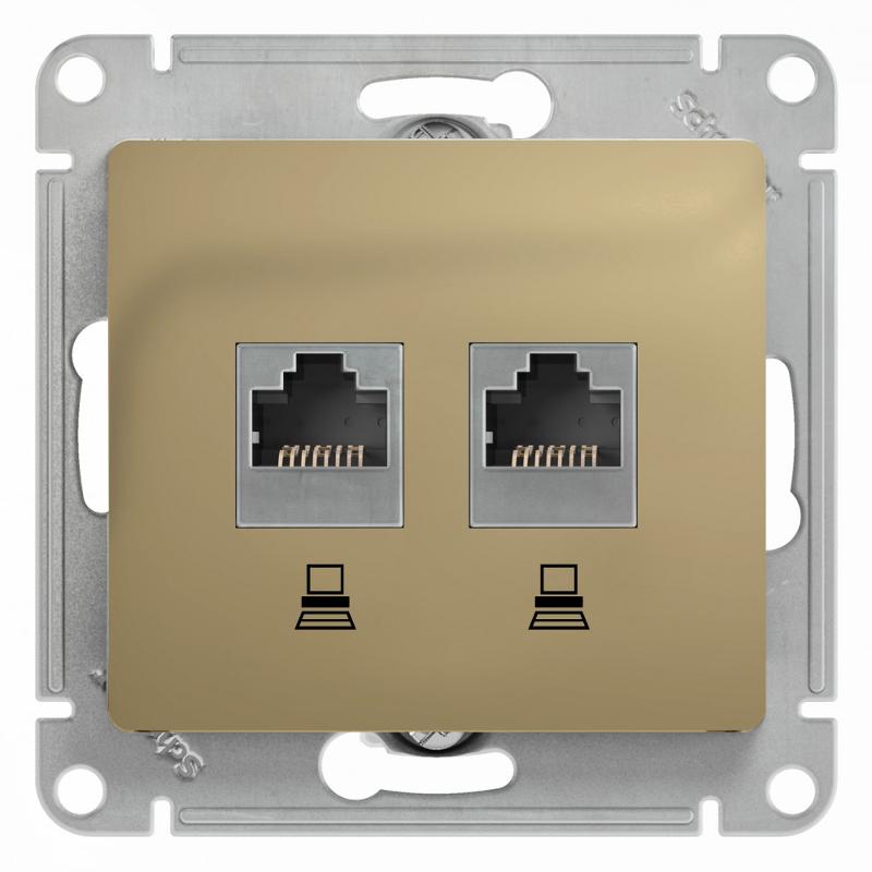Glossa Титан Розетка 2-ая компьютерная RJ45+RJ45, кат.5E