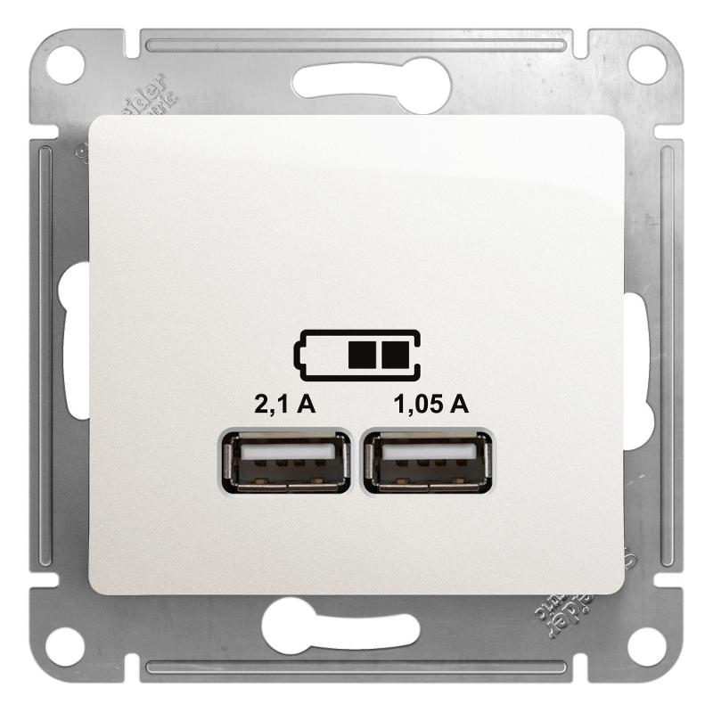 Glossa Перламутр USB Розетка, 5В/2100мА, 2х5В/1050мА, механизм