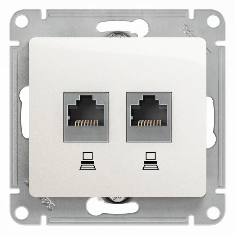 Glossa Перламутр Розетка 2-ая компьютерная RJ45+RJ45, кат.5E