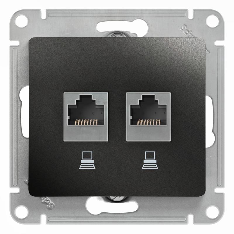 Glossa Антрацит Розетка 2-ая компьютерная RJ45+RJ45, кат.5E