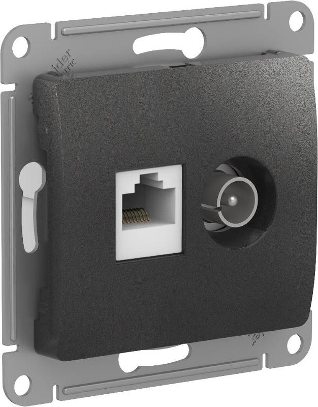 Glossa Антрацит Розетка 2-ая TV + компьютерная RJ45, кат. 5Е, механизм