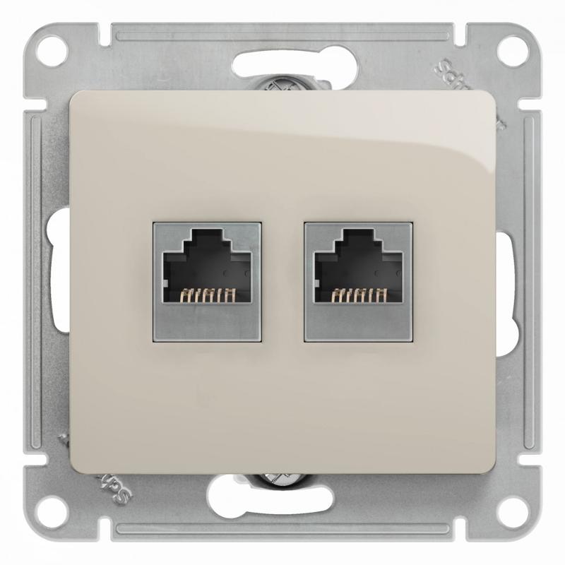 Glossa Молочный Розетка 2-ая RJ11+RJ45, кат.5E