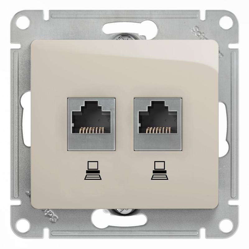 Glossa Молочный Розетка 2-ая компьютерная RJ45+RJ45, кат.5E