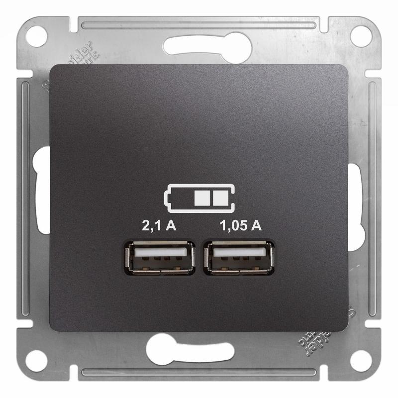Glossa Графит USB Розетка, 5В/2100мА, 2х5В/1050мА, механизм