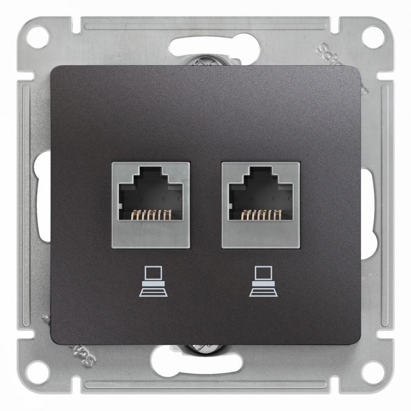 Glossa Графит Розетка 2-ая компьютерная RJ45+RJ45, кат.5E