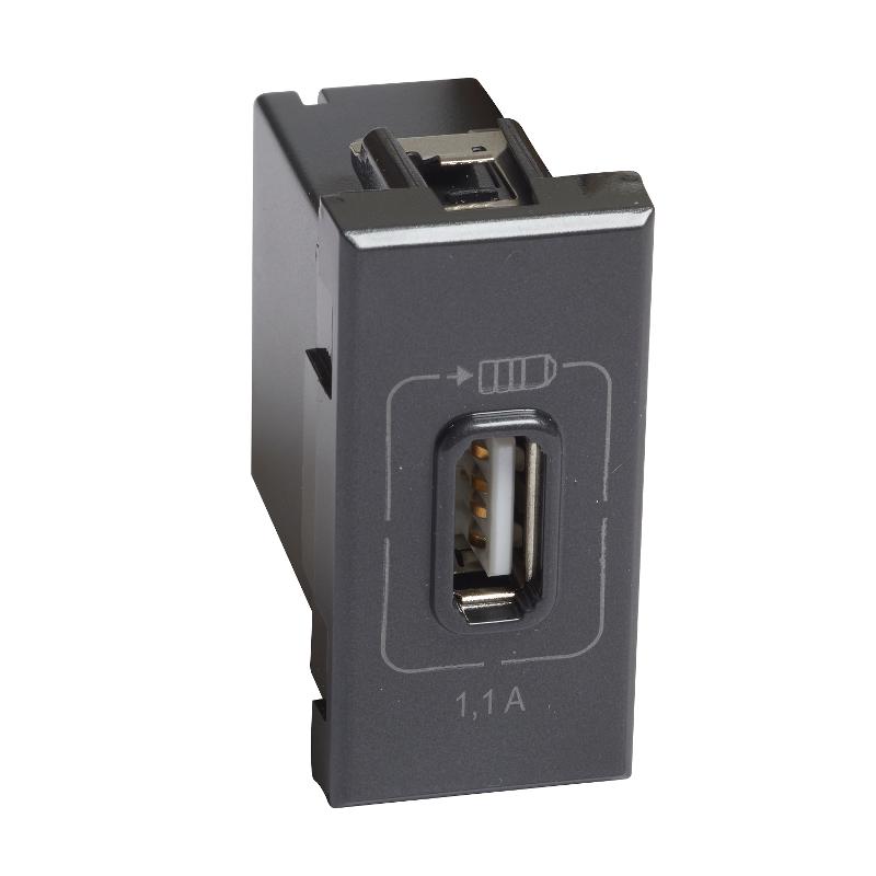 Axolute. Розетка USB для зарядки мобильных устройств 1,1А 230/5В. 1 модуль. Цвет Антрацит