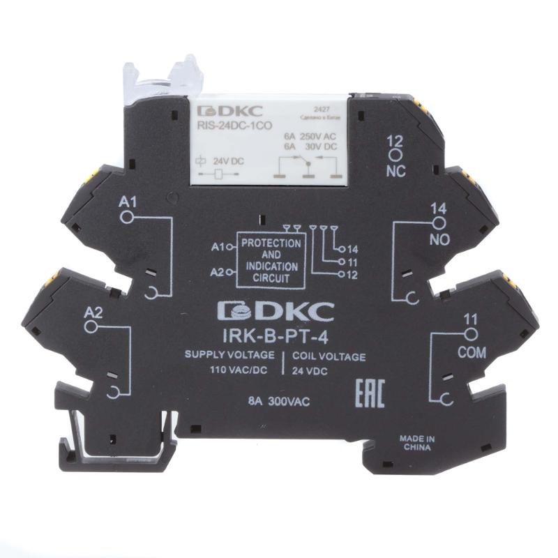 Реле интерфейсное, 1CO, ком. ток 6А, AgSnO2, напряжение 110V AC/DC, push-in клеммы.