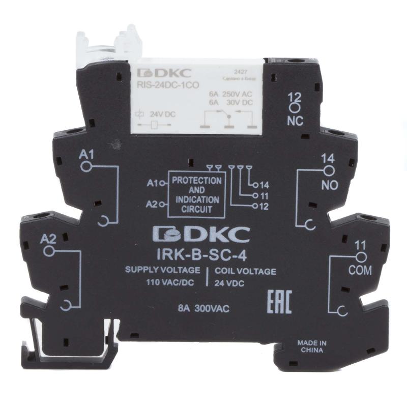 Реле интерфейсное, 1CO, ком. ток 6А, AgSnO2, напряжение 110V AC/DC, винтовые клеммы.