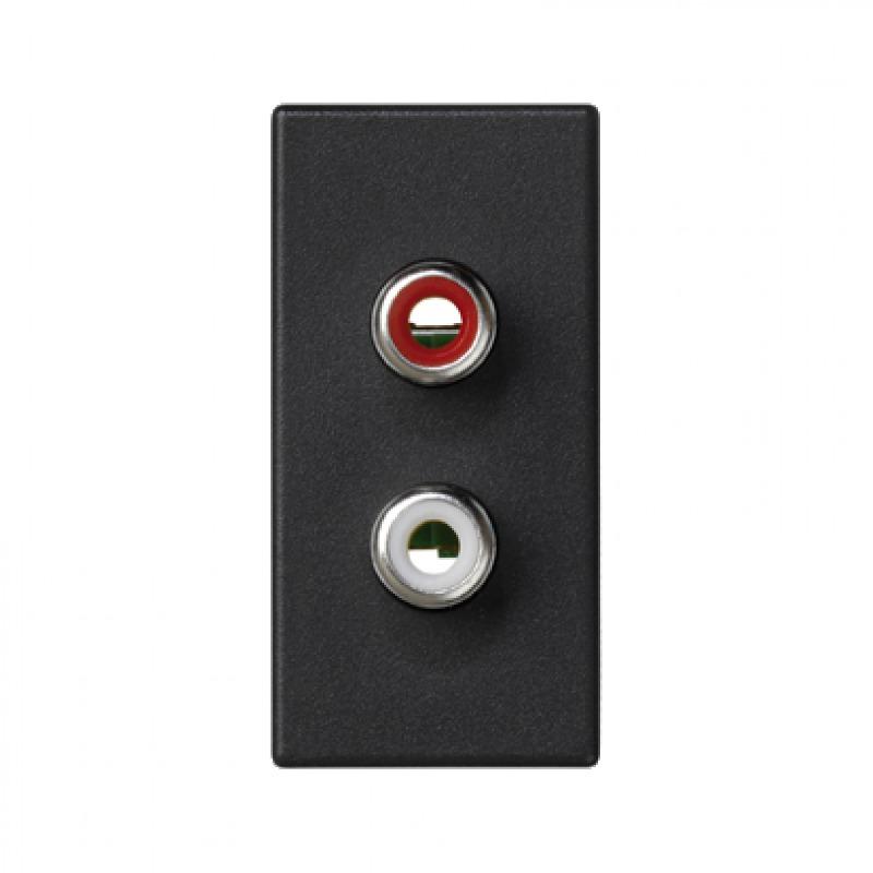 Simon Connect Плата с 2-мя разъёмами RCA audio, 1/2 К45, винтовой зажим, "тюльпаны", графит