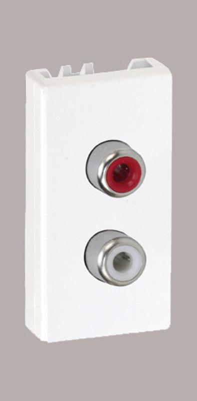Simon Connect Плата с 2-мя разъёмами RCA audio, 1/2 К45, винтовой зажим, "тюльпаны", белый