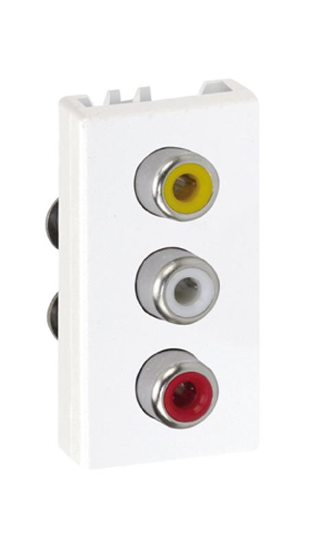 Simon Connect Плата с 3-мя разъёмами RCA, audio+video, 1/2 К45, винтовой зажим, "тюльпаны", графит
