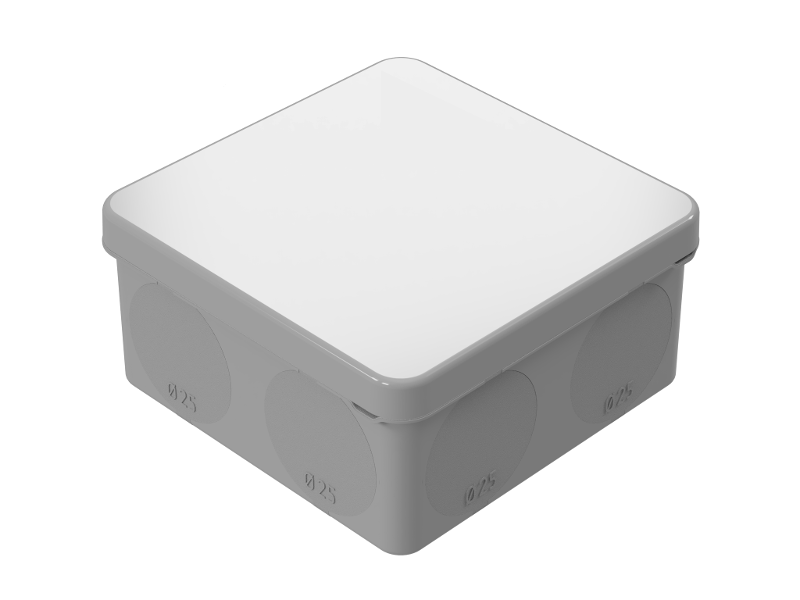 Коробка распределительная для о/п 100х100х50мм IP67 серая, двухкомпонентная, стойкая к УФ, атмосферостойк, 8 мембр. вводов