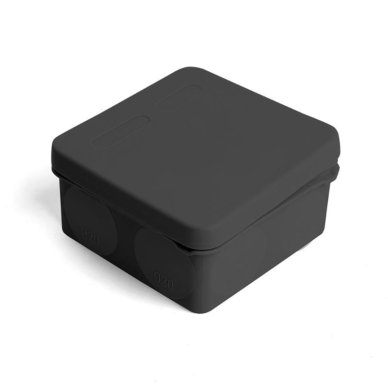 Коробка распределительная для о/п 80х80х40мм IP67 черная, двухкомпонентная, стойкая к УФ, атмосферостойк, 8 мембр. вводов