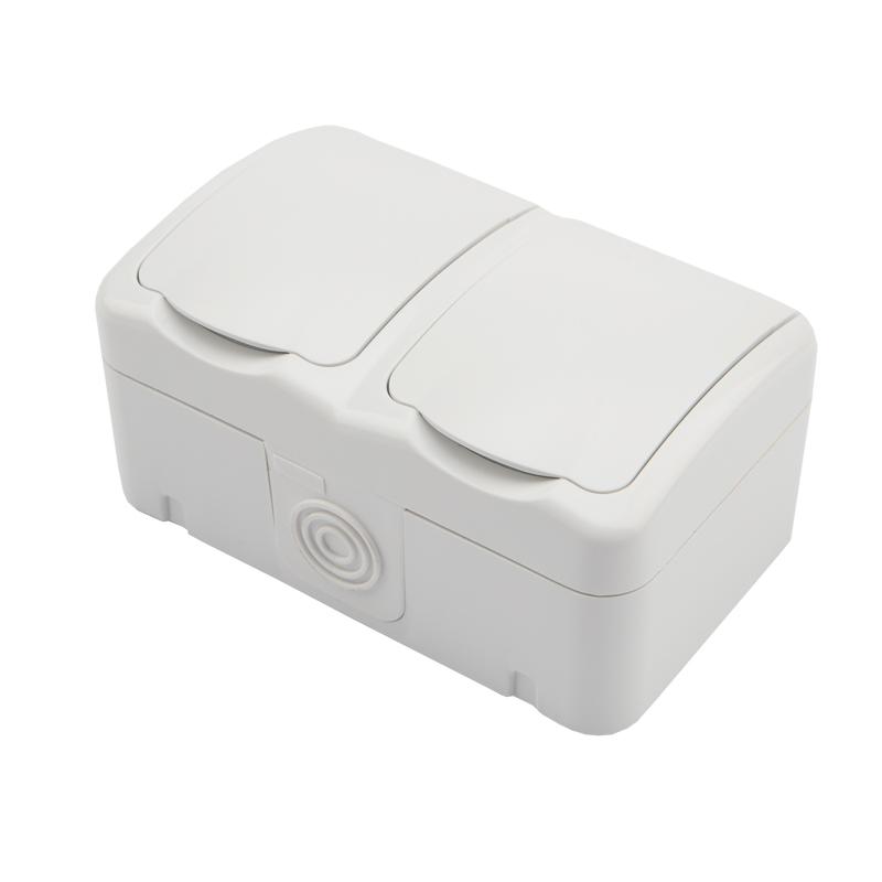 Блок горизонтальный 2 розетки (керамика) Mini OG IP54 с заземлением, о/у, белый