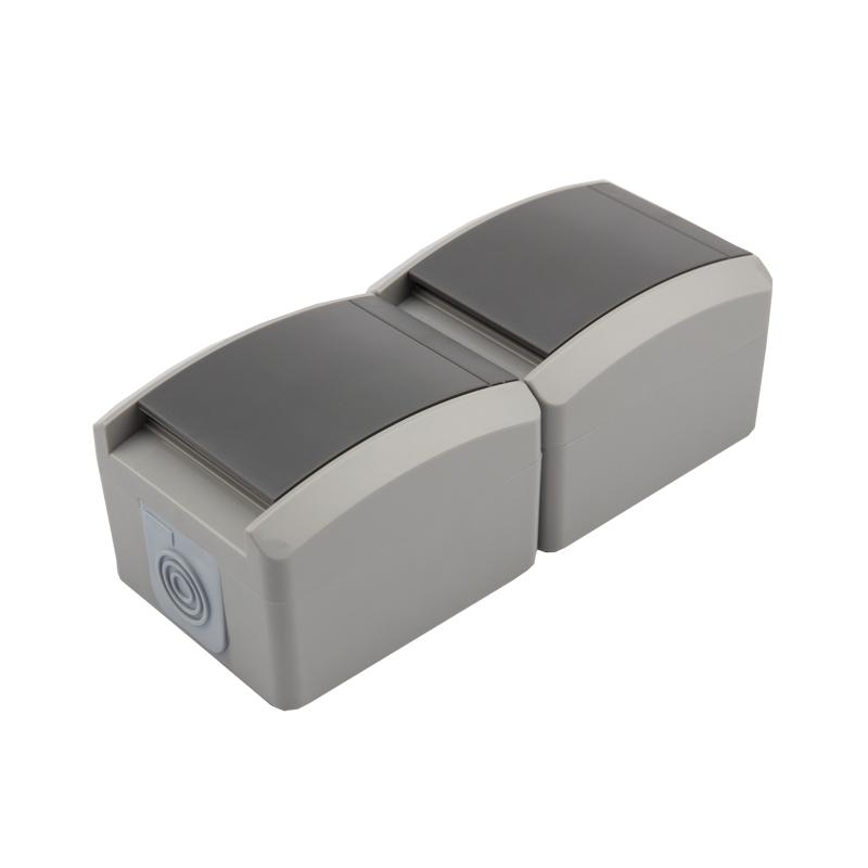 Блок вертикальный 2 розетки (керамика) INDUSTRIAL IP54 с заземлением, о/у, серый