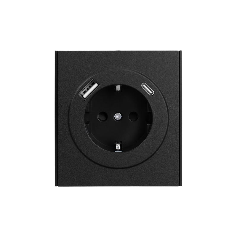 Розетка STRONG 1-ая с/з с/у з/ш 16А с USB A+C быстрой зарядки 5В/3А антрацит