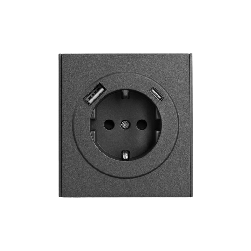 Розетка STRONG 1-ая с/з с/у з/ш 16А с USB A+C быстрой зарядки 5В/3А графит