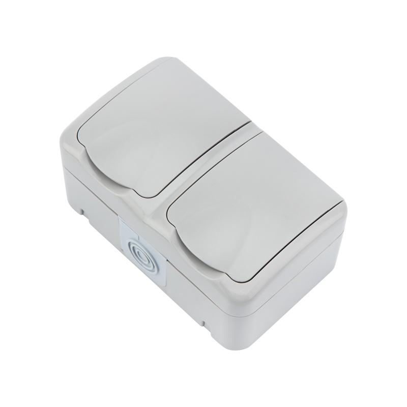 Блок горизонтальный 2 розетки (керамика) Mini OG IP54 с заземлением, о/у, серый