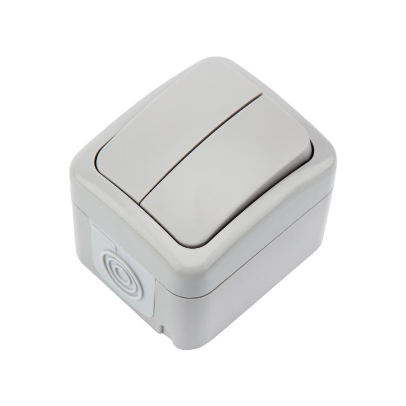 Выключатель двухклавишный Mini OG OG IP54, о/у, серый