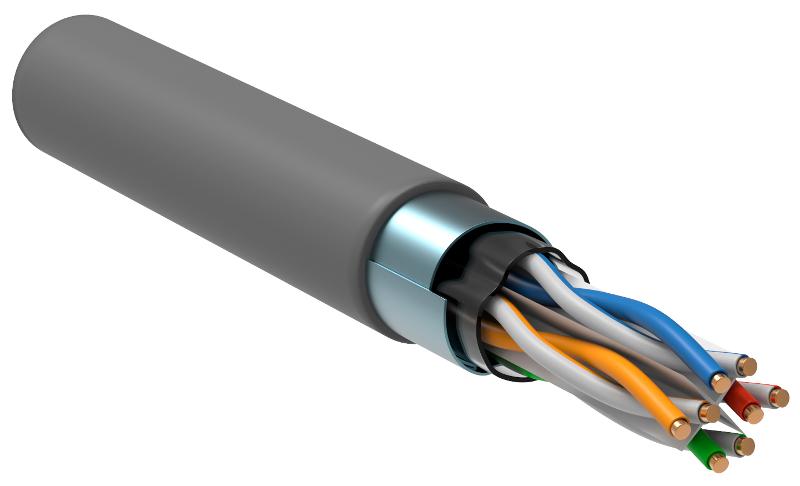 Кабель связи витая пара F/UTP, кат.6 4x2х23AWG solid, PVC, 305м, серый