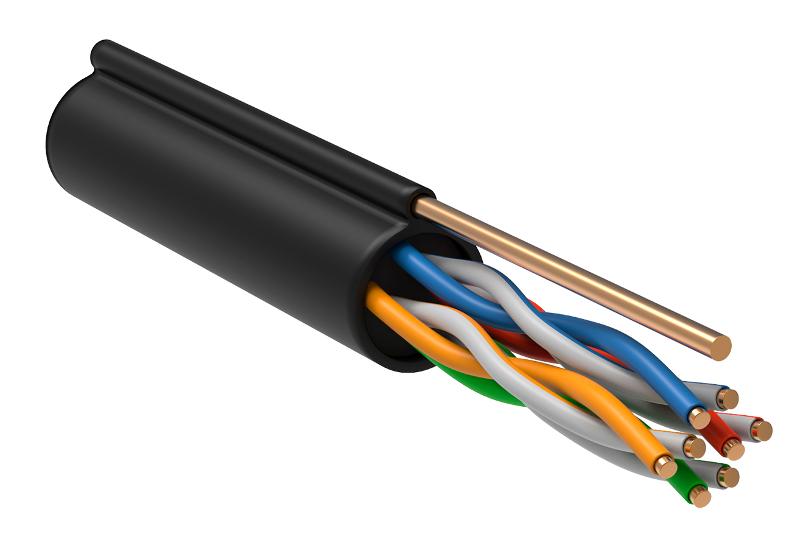 Каб. U/UTP кат.5E 4х2х24AWG, LDPE трос 1,2мм, 305м чер.