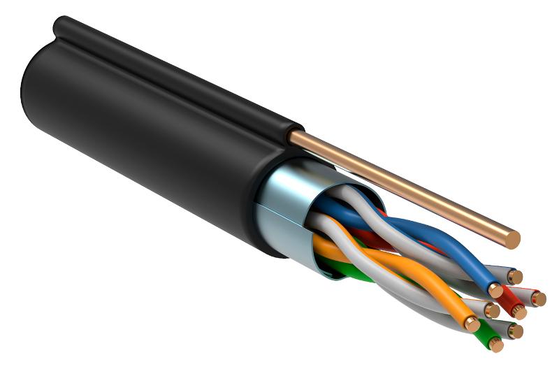 Каб. F/UTP кат.5E 4х2х24AWG, LDPE трос 1,2мм, 305м чер.
