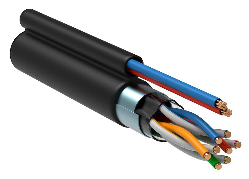Каб. F/UTP 5E 4х2х24AWG LDPE каб. пит. 2x0,75, 305м чер.