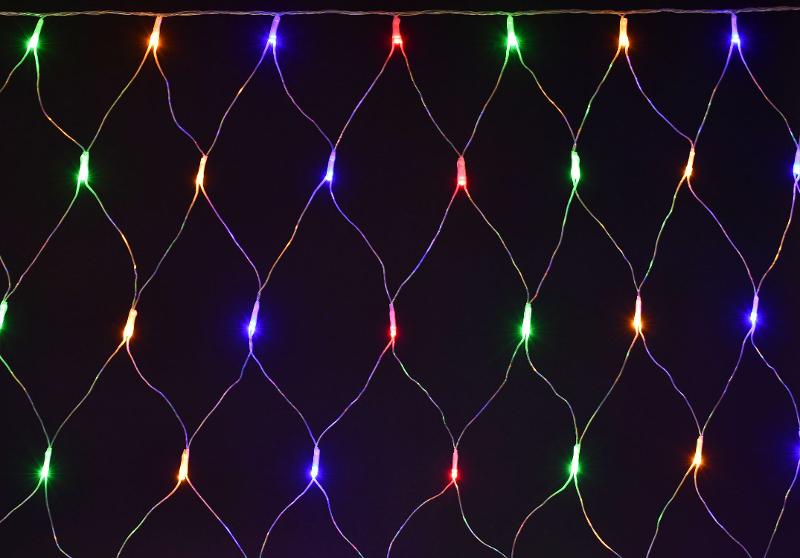 Гирлянда светодиодная сеть 1,5х1,5 160RGB IP44/20 прозрачный шнур 230В контр. 8 режимов