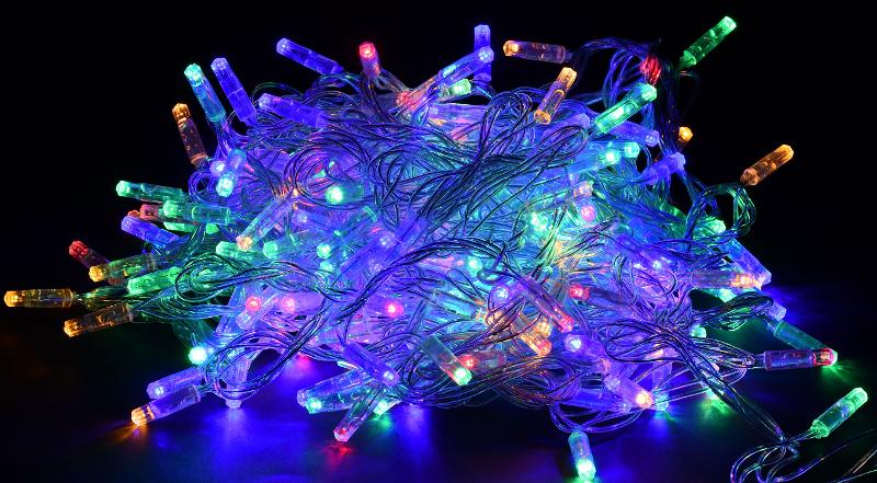 Гирлянда светодиодная нить 10м 100RGB IP44 прозрачный шнур 230В контр. 8 режимов