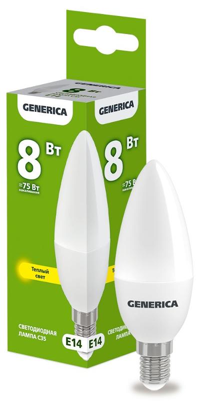 Лампа светодиодная C35 свеча 8Вт 230В 3000К E14