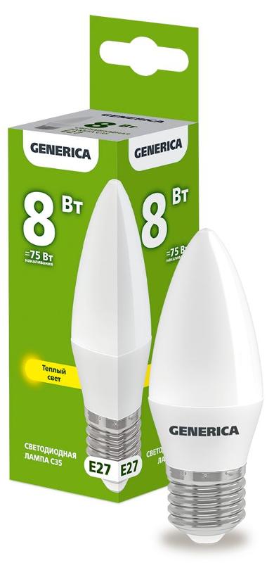 Лампа светодиодная C35 свеча 8Вт 230В 3000К E27
