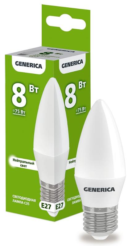 Лампа светодиодная C35 свеча 8Вт 230В 4000К E27