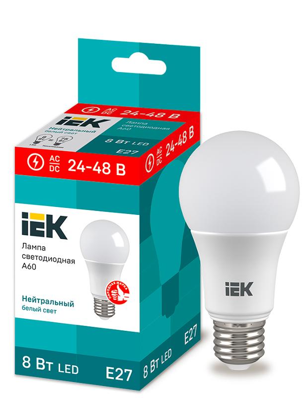 Лампа светодиодная низковольтная LED A60 груша 8Вт 24-48В 4000К E27