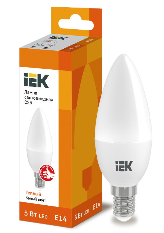 Лампа светодиодная LED 5Вт Е14 220В 3000К C35 свеча