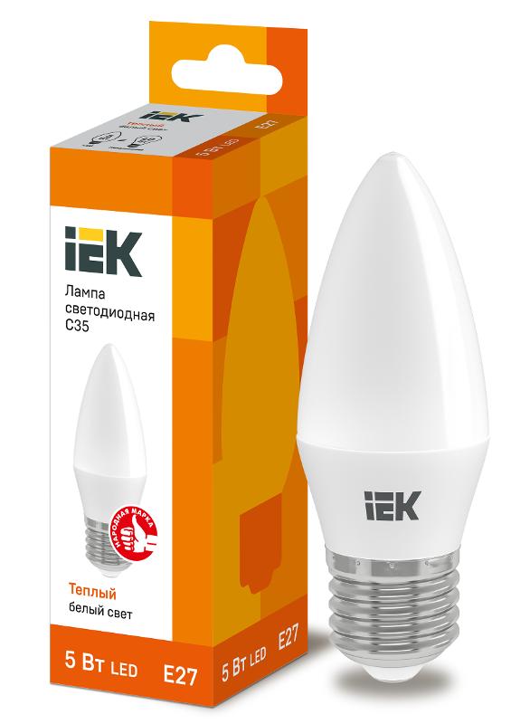 Лампа светодиодная LED 5Вт Е27 220В 3000К C35 свеча