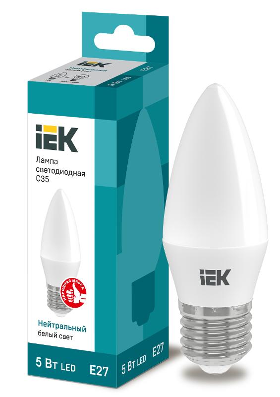 Лампа светодиодная LED 5Вт Е27 220В 4000К C35 свеча